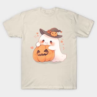 Sheet Ghost and jack-o-lantern. The Spooky Month Joyful Reunion. T-Shirt